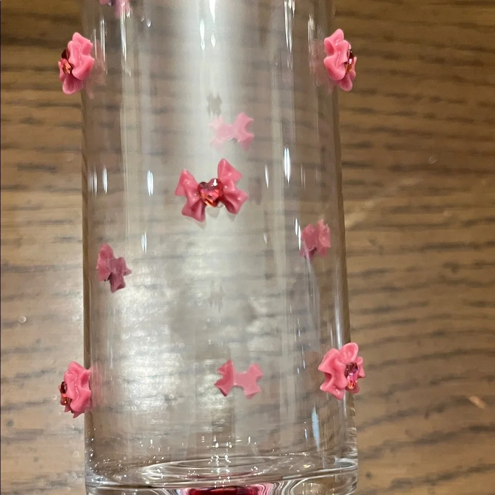 Pink Champagne Bow Flutes with Heart Gems, set of‎ 2